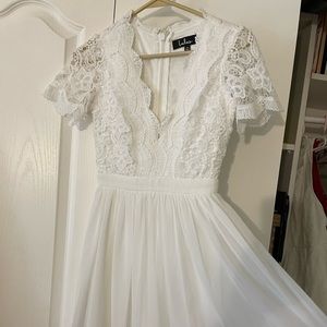 Lulus Angel in Disguise White Lace Skater Dress